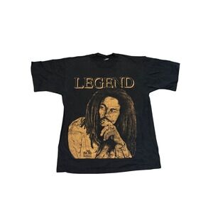 Vintage 1996 Bob Marley Legend T Shirt Black Gold Graphic Reggae Mens XL